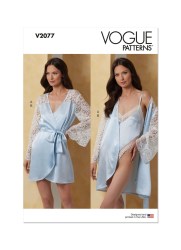 2077 Vogue Loose Lacy Silky Robe, Tie Belt, Bias Teddy Pattern 16 to 24 New